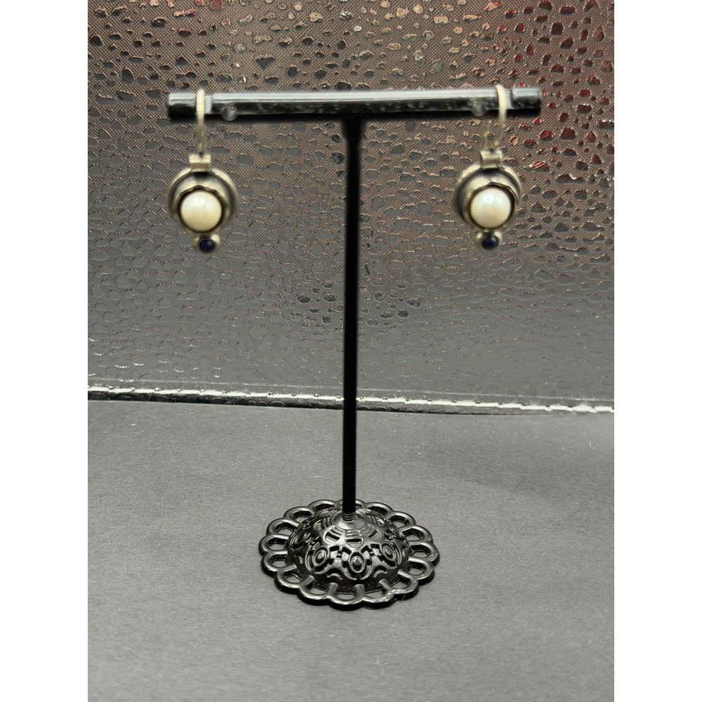 Vintage Sterling Silver Genuine Pearl Dangle Earrings 925 J28